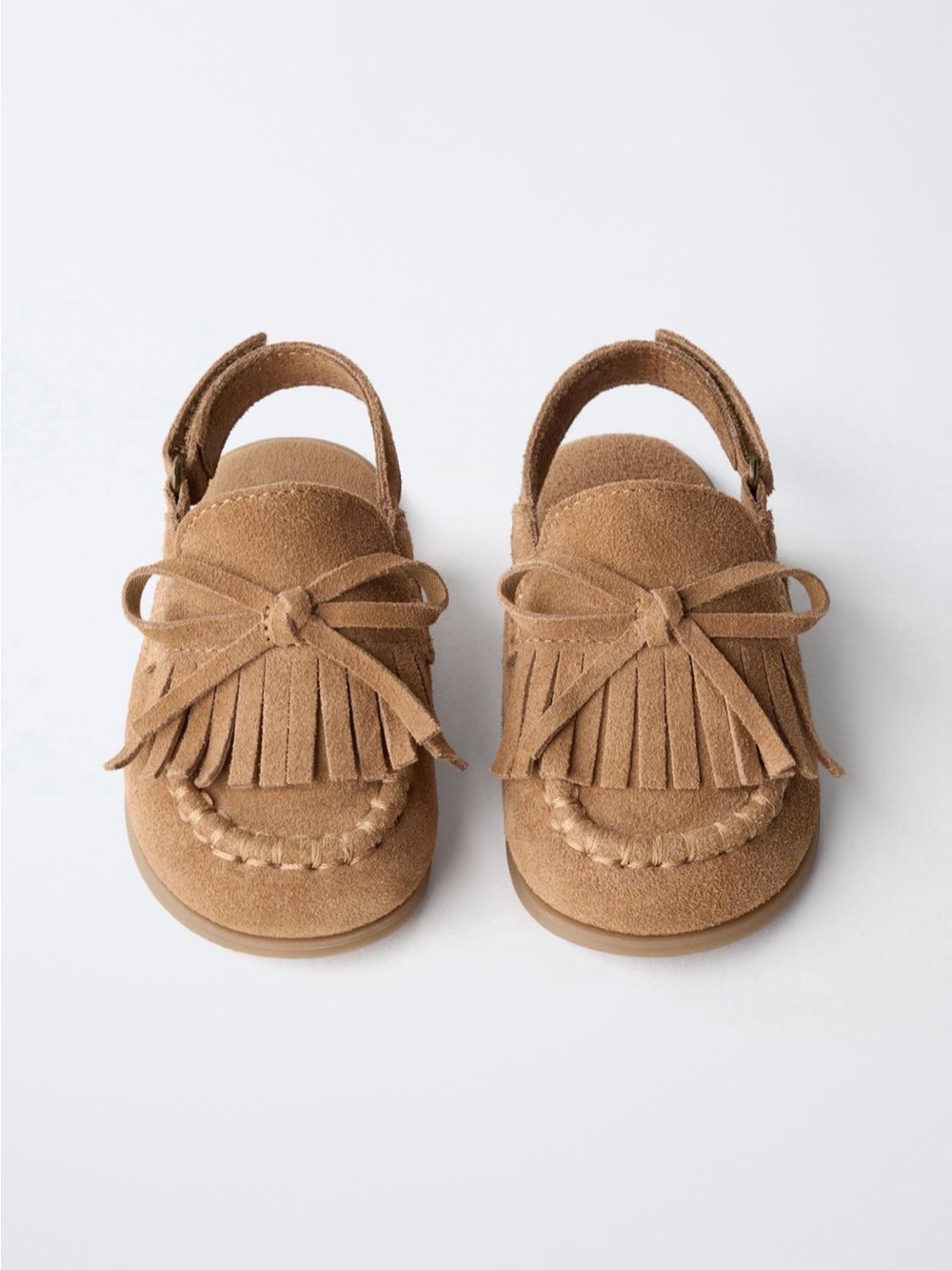 Zara Kids Brown Suede Fringe Bow Moccasins